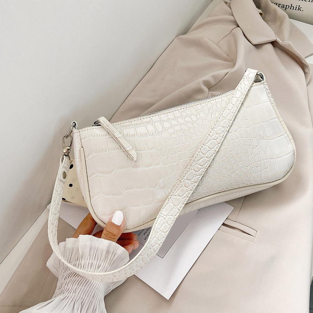 retro Alligator aufbringen Frauen schulter Handtaschen Sack PU Leder Straße lässig Solide Reißverschluss Schulter Taschen Bolsa Mujer Totes: Beige