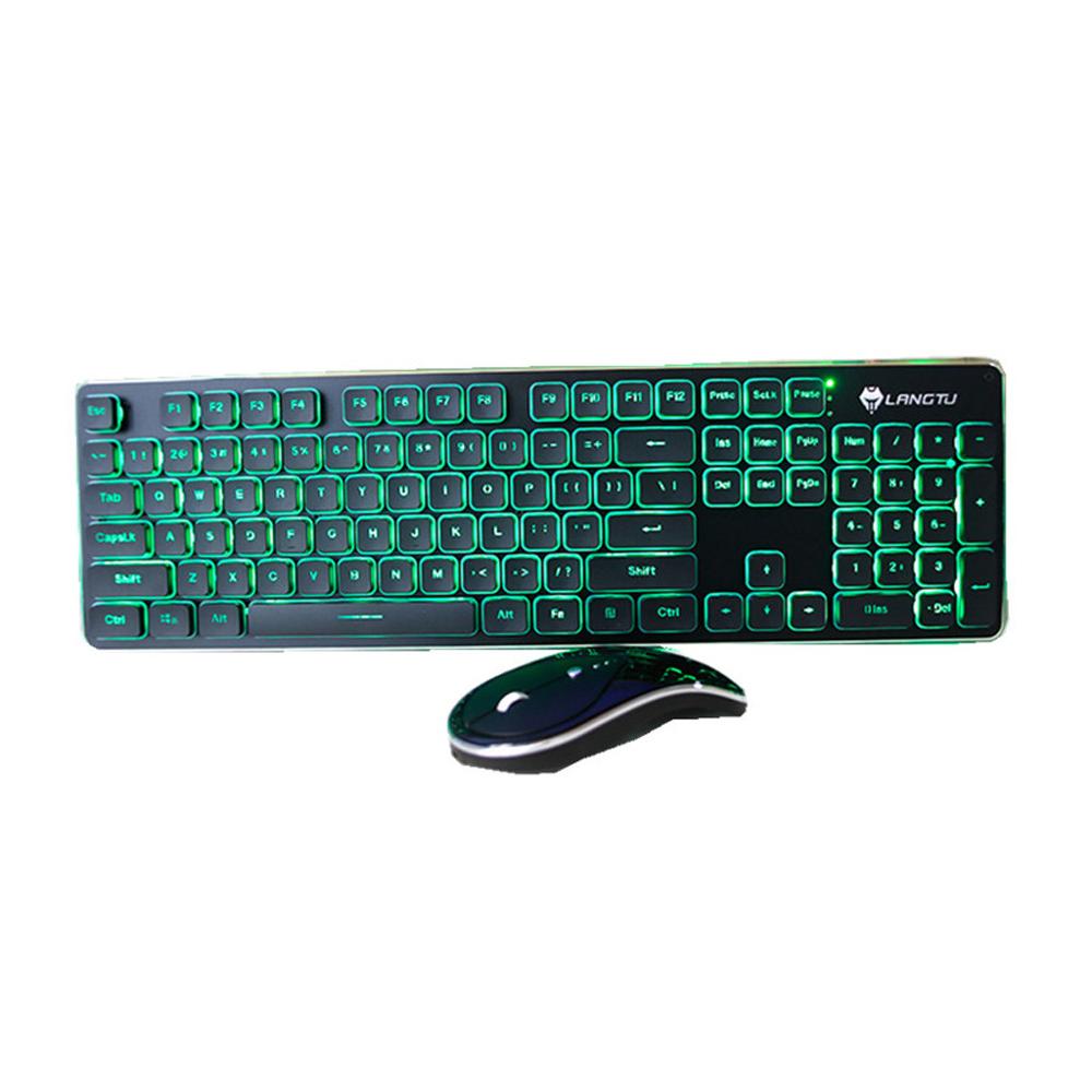 VOBERRY 2,4G kabellos Wiederaufladbare Tastatur Maus einstellen Hohe LED hinterleuchtet USB Tastatur Maus Combo Für PC Spiel Laptop DD: Schwarz