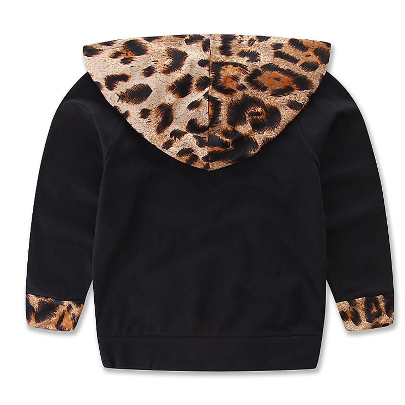 Nueva mezcla de algodón patrón de leopardo 2 uds chico bebé niño niña deportes Pullover con capucha abrigo pantalones conjunto ropa atuendo