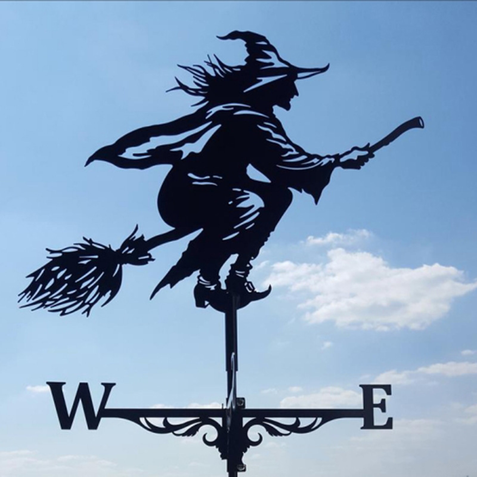 Iron Witch Shape Weathervane Fence Mount Weather Vane Garden 30'' Tall