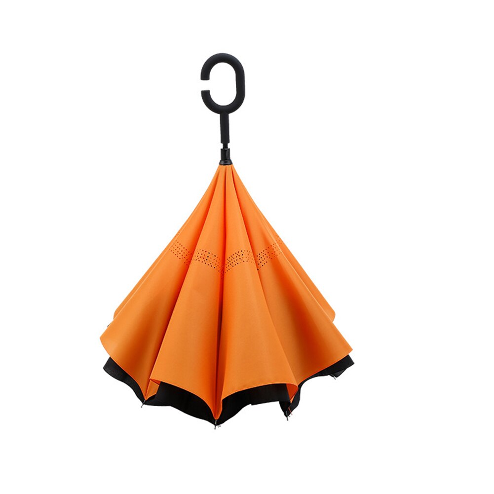 Windproof Reverse Folding Double Layer Inverted Orange Umbrella Self Stand Rain UV Protection C-Hook Handle For Car And Outdoor: B