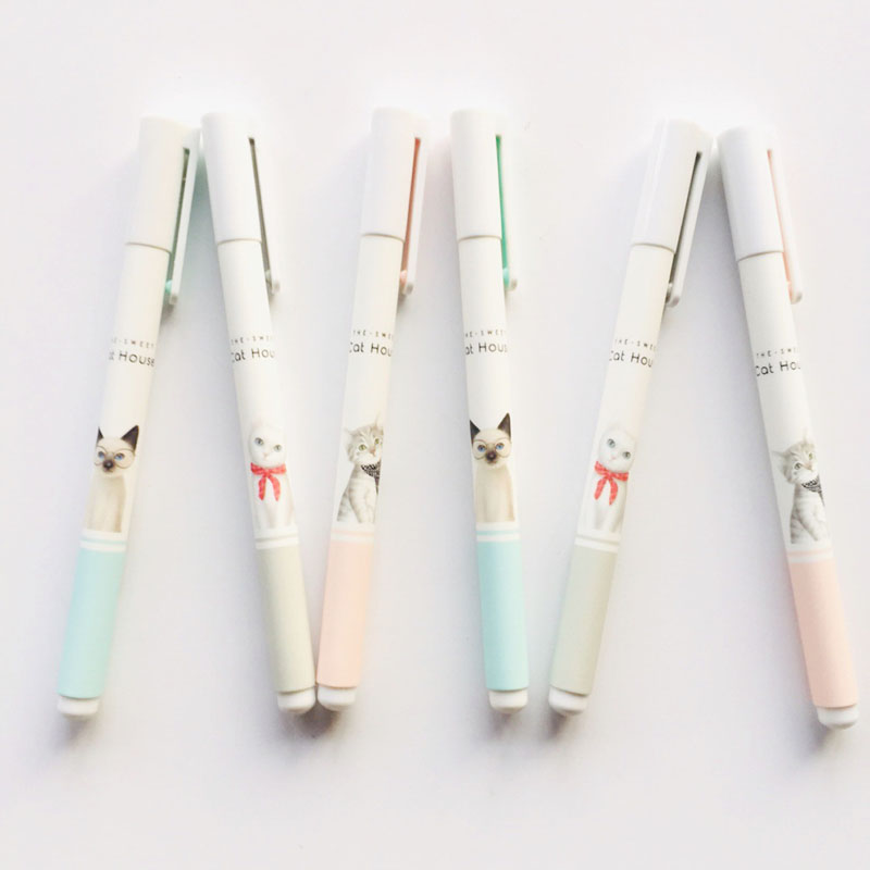 1X Cute Little Cat Kitten Gel Pen Rollerball Pen School Office Supply Student Stationery Black Ink 0.38mm