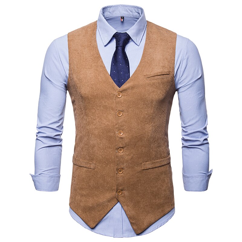 Gilet de costume en velours côtelé pour homme, gilet de mariage, gilet de smoking 035: Kaki / M