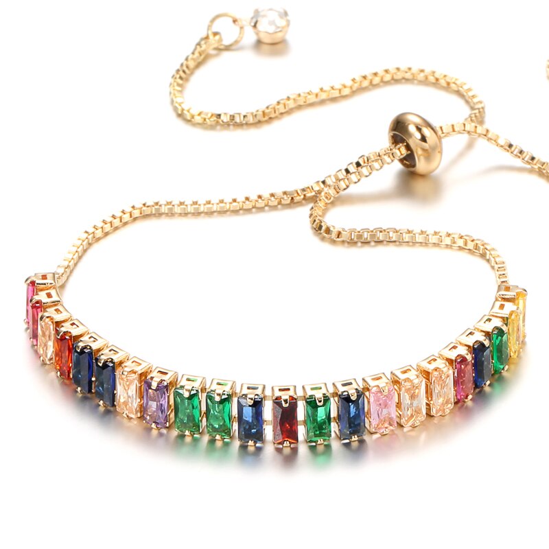 Kinel CZ Colorful Telescopic Bracelets For Women Gold Chain Charm Bangles Fasion Jewelry Party: Colorful