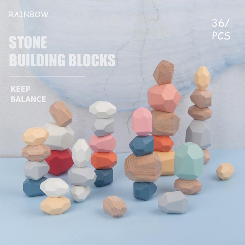 36Pc Houten Balans Blokken Stapelen Stone Lichtgewicht Natuurlijke Gekleurde Puzzel Speelgoed