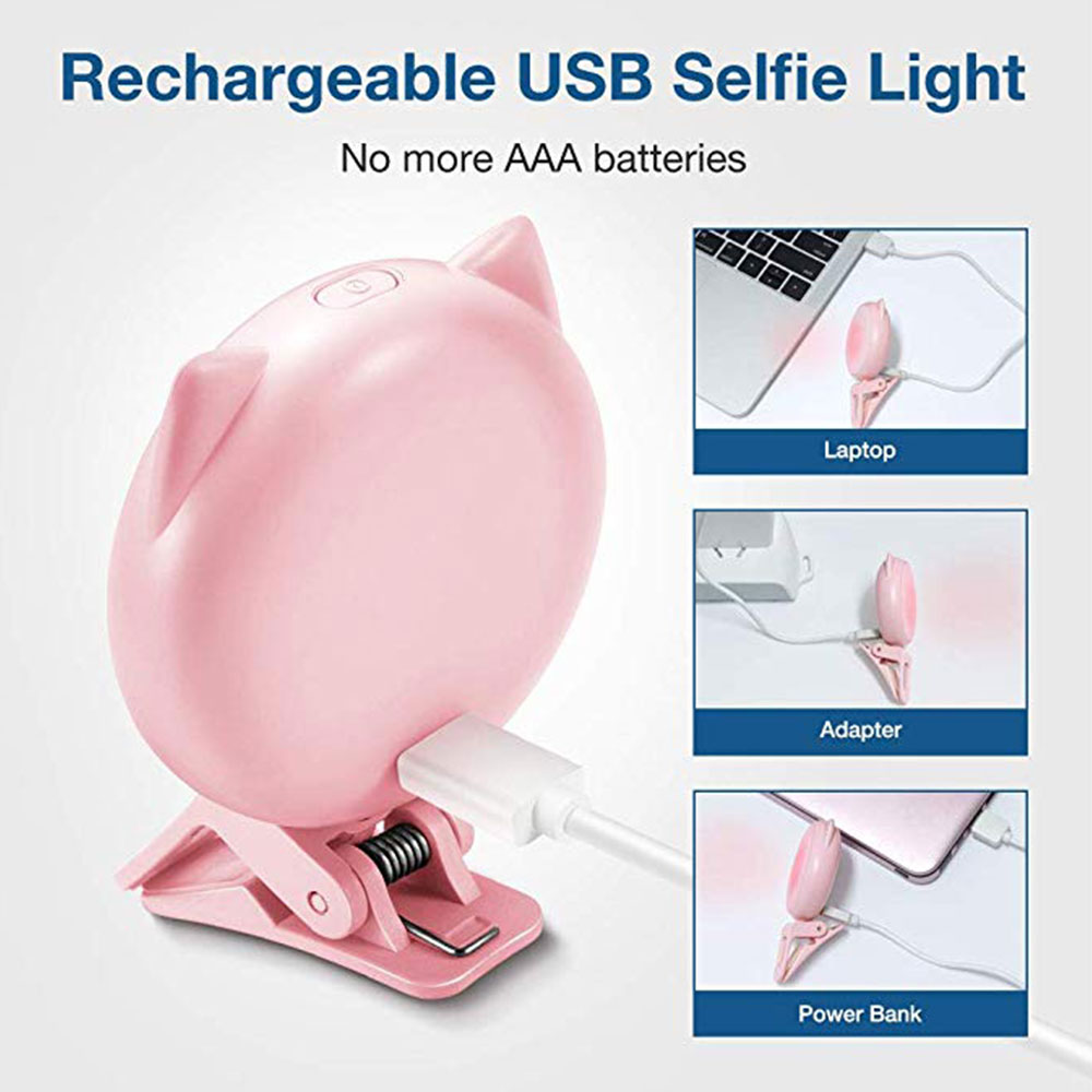 Selfie Ring Light LED Rechargeable Clip on Ring Light with 3 Brightness 32 Bulbs Mini USB Fill Light for Makeup Phone