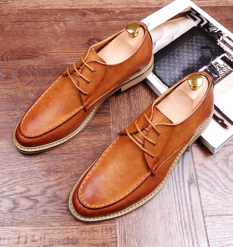 Jack Willden Mode Italiaanse Stijl mannen Jurk Lederen Schoenen Lace-Up Puntschoen Zaken Wedding Formele Flats EU maat 38-43: Chocolade / 7.5