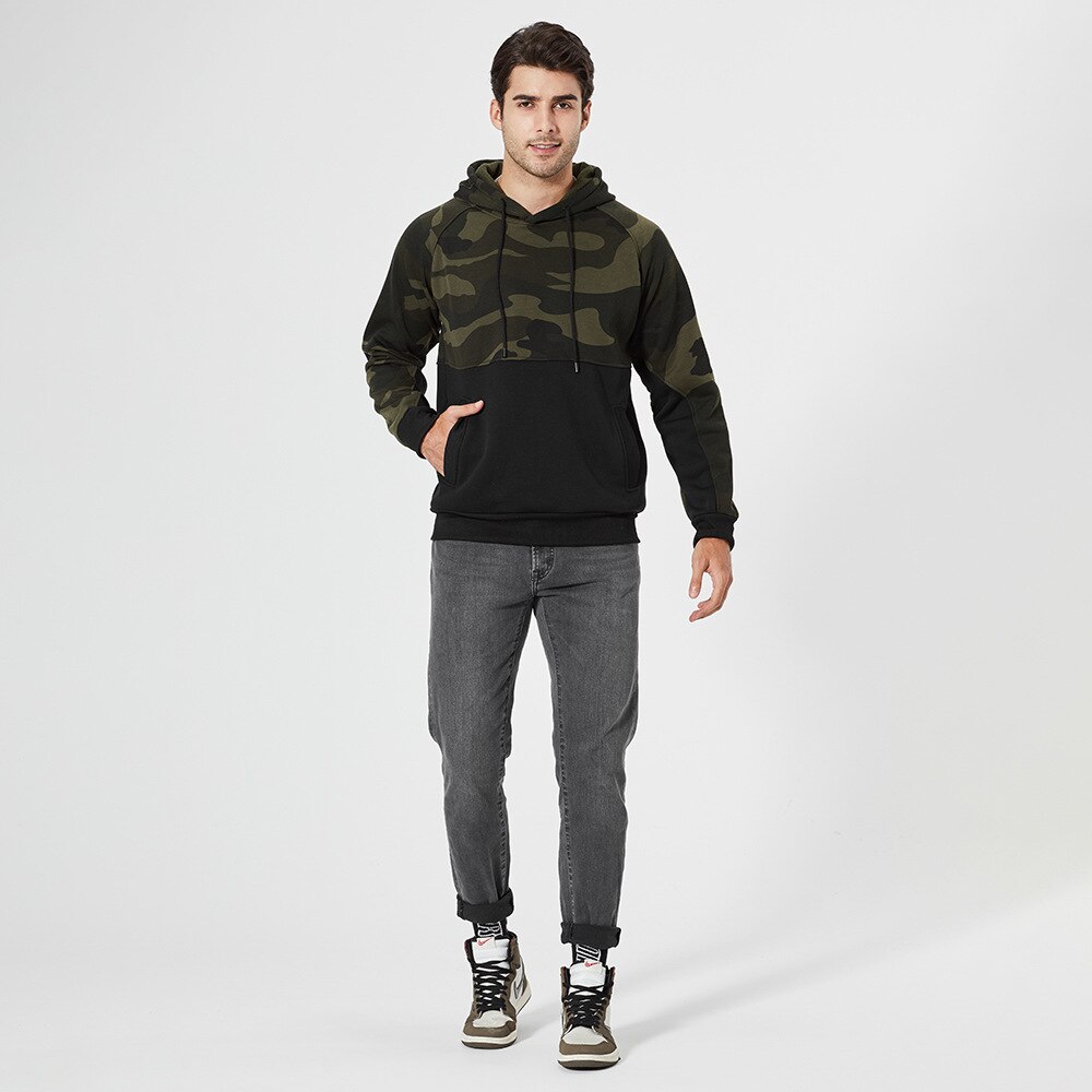 Plus rozmiar kamuflaż szwy swetra bluza męska sweter duża kieszeń kurtka z przeszyciami Man Workout Jogger swetry i swetry