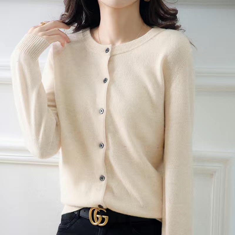 Cárdigans para mujer, suéter con cuello redondo, cárdigans tejidos de Cachemira para primavera y otoño, suéteres lisos de un solo pecho para mujer DF4934