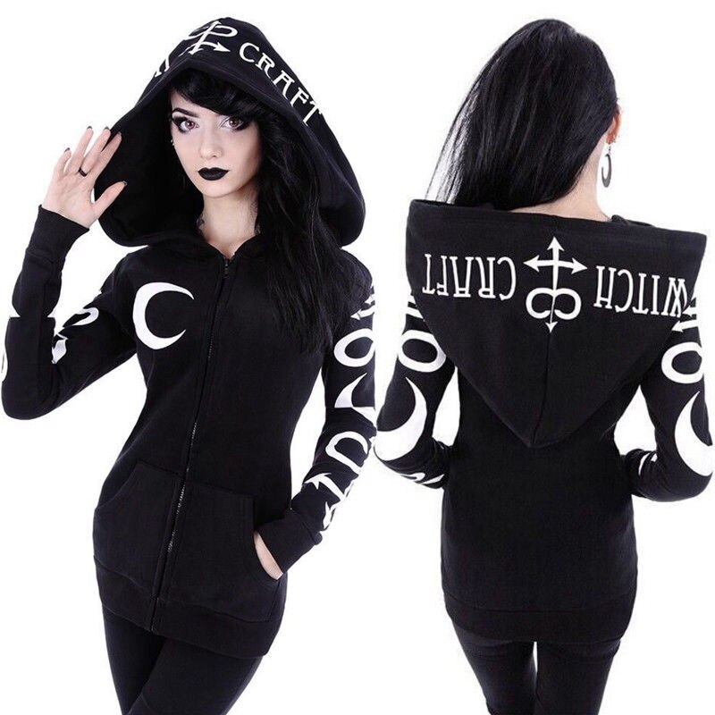 Vrouwen Hoodie Lange Mouw Sportkleding Gothic Punk Sport Retro Zip Capuchon Mode Trendy