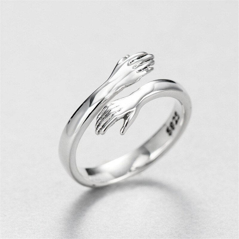 Creatieve Liefde Knuffel Zilver Kleur Ring Mode Dame Open Ring Sieraden Voor Liefhebbers
