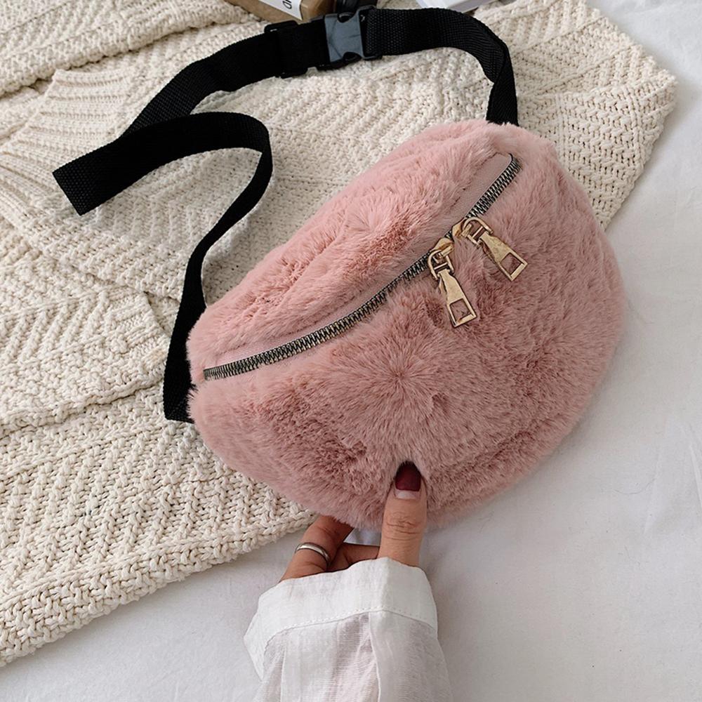 Mode Pluche Vrouwen Heuptas Winter Fanny Pack Telefoon Pouch Casual Dubbele Rits Riem Tas Crossbody Schouder Borst Pakken: Style B Pink