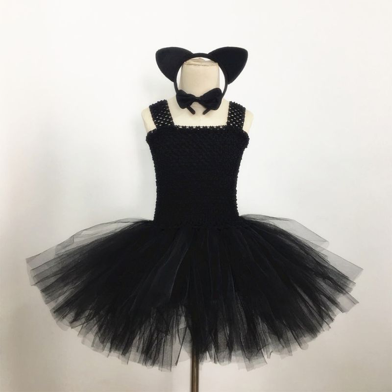Børn piger halloween kostume pettiskirt kjole pandebånd binde hale jakkesæt