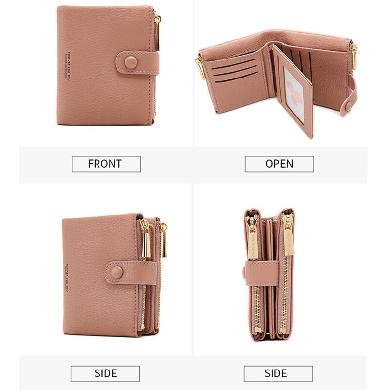 YIZHONG-portefeuille en cuir femme à Double fermeture éclair, porte-monnaie de luxe, court, multi-cartes, petit miroir, pochette
