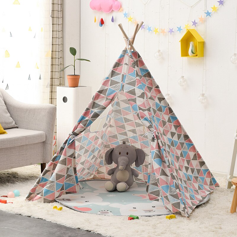 1.35M Portable Cotton Home Tipi Folding Indoor Baby Tent Toy Teepee Original Triangle Indian Kids Wigwam For Children Games