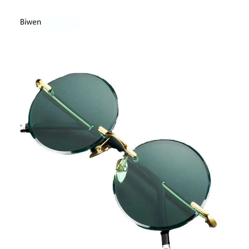 Gafas de sol de piedra de cristal verde para hombre, gafas de sol redondas sin montura a la , lentes minerales para mujer, gafas de sol de Retro para hombre