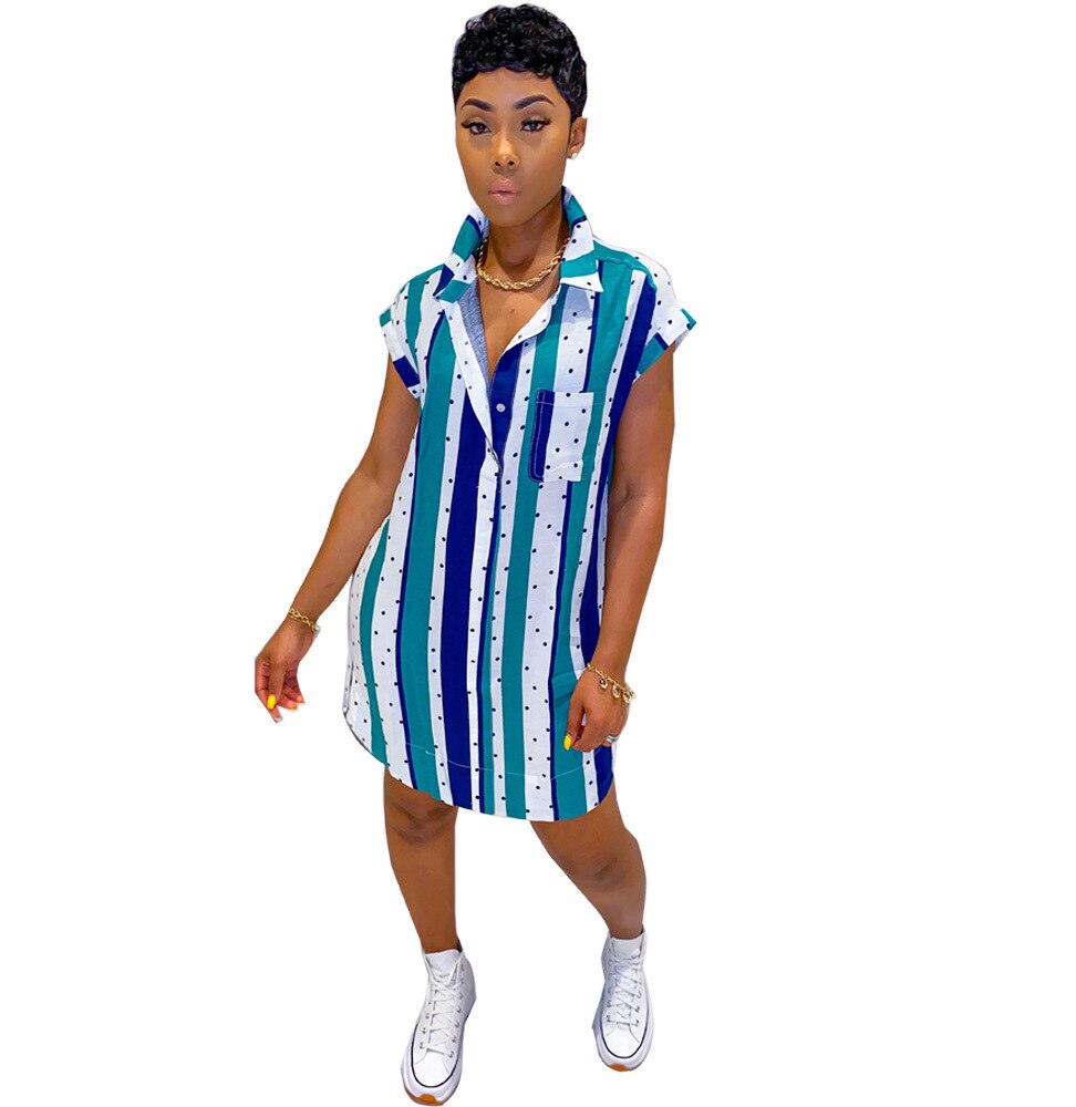 African Dresses For Women Vetement Femme Stripe Print Africa Shirt Dress African Clothes Dashiki Ankara Dresses Ladies
