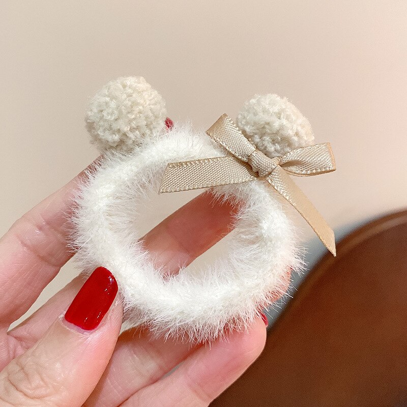 Schattige Beer Winter Wol Haar Ties Meisjes Elastische Haarbanden Kind Paardenstaart Haarband Peuter Haaraccessoires Hoofdband Voor Kinderen: 6