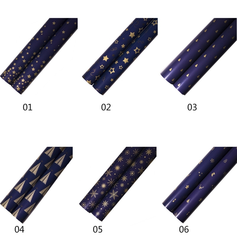 Navy Blue and Gold Christmas Wrapping Small Stars, Christmas Trees, Snowflakes, Christmas Special Wrapping Paper