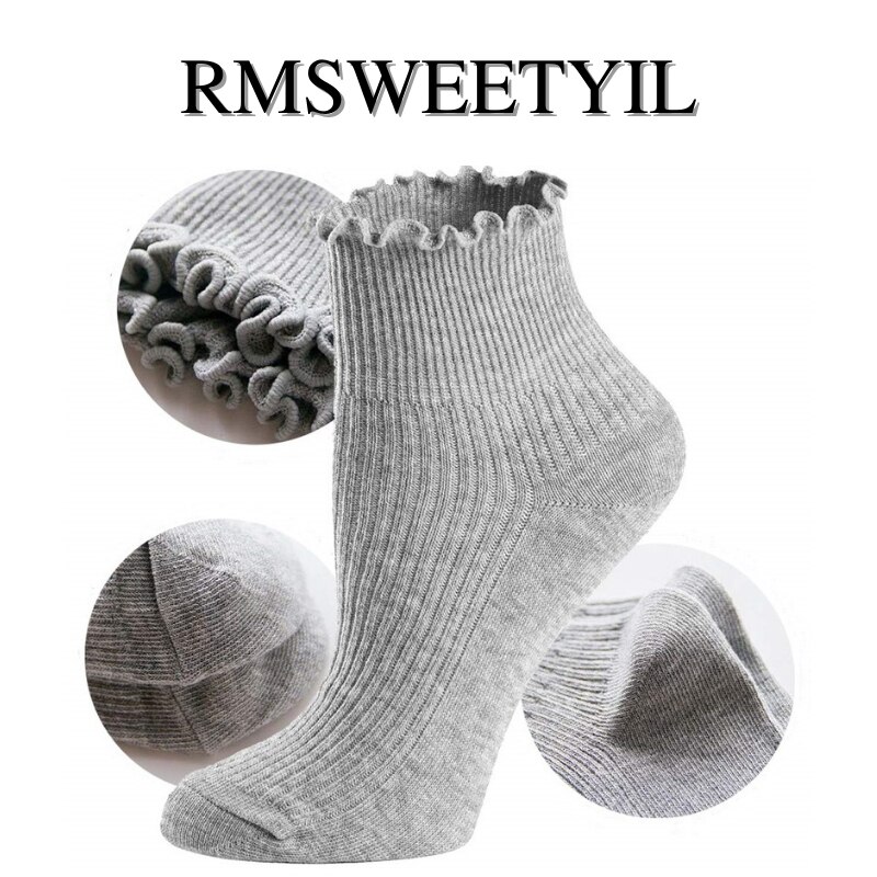 RMSWEETYIL Women Ruffle Frilly Socks Cute Lace Lettuce Kawaii Casual Solid Color Ladies Cotton Knit Ankle Low Cut Dress Sock