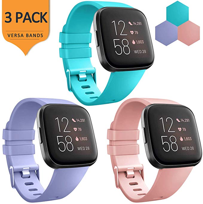 3pcs Strap For Fitbit Versa 2 Band Soft Silicone Wrist Waterproof Replacement Watch Strap For Fitbit Versa/Versa 2: 8 / S