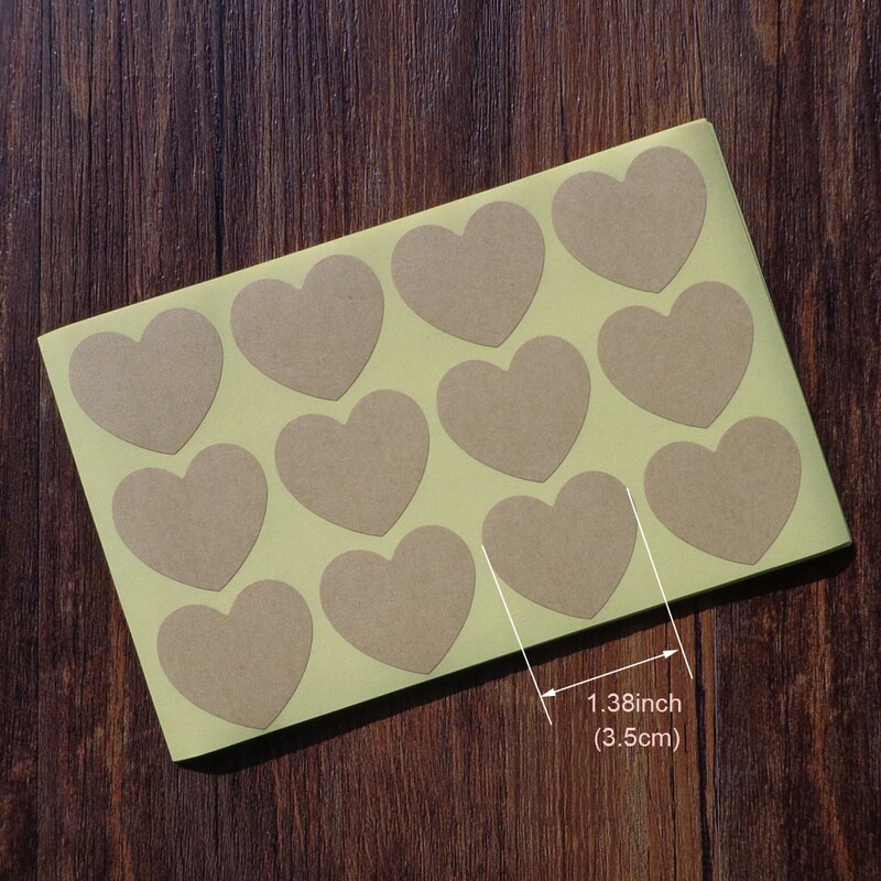 120pcs 3.5x3.5cm Heart Shape Blank Kraft Seal Sticker DIY Multifunction Paper Label DIY Self-adhesive Paper Sticker