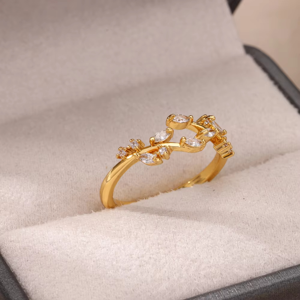 Anillos geométricos de circón de lujo para mujer, anillo abierto de acero inoxidable de Color dorado, joyería estética para de boda a la , para mujer: Rojo rosado