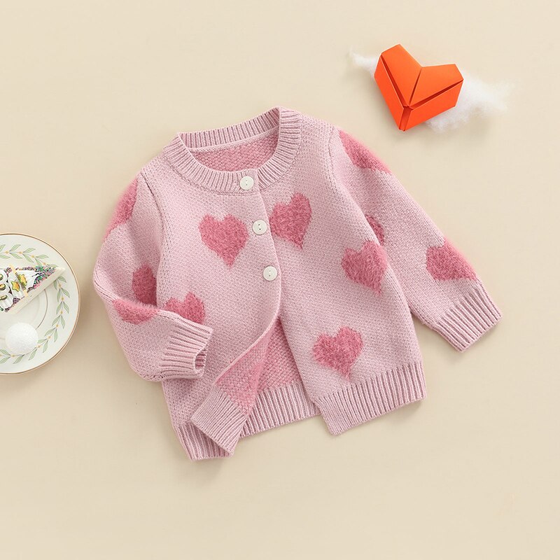 Pasgeboren Baby Meisjes Hart Trui Knop Gebreide Trui Vest Baby Lente Herfst Vest Jassen Valentijnsdag Kleding
