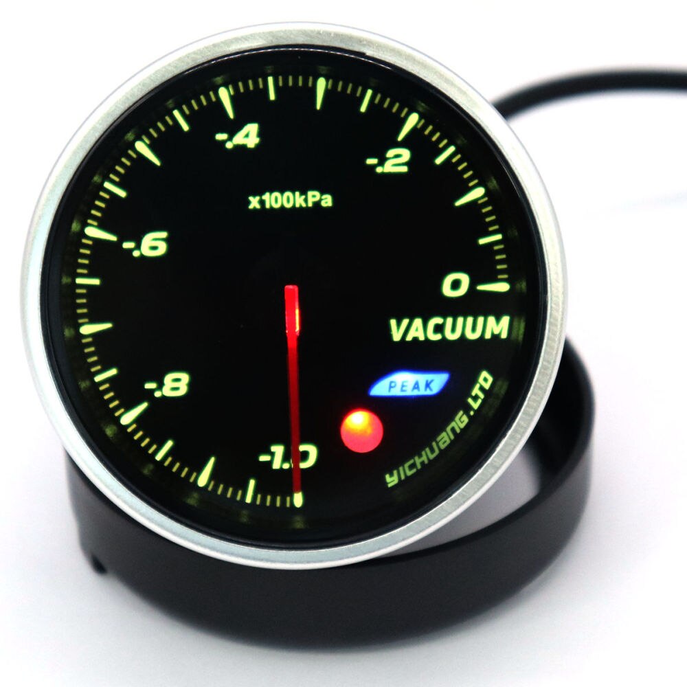Modified Auto Car Instrument 12V 64 Color Backlight Adjustable 100KPa Vacuum Gauge Car Meter with Sensor (Black): Default Title