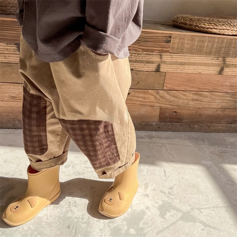 1341C 2022 primavera abbigliamento per bambini pantaloni da ragazzo Plaid panno Patchwork pantaloni Casual da ragazza coreano 1-7 anni pantaloni Harem per bambini