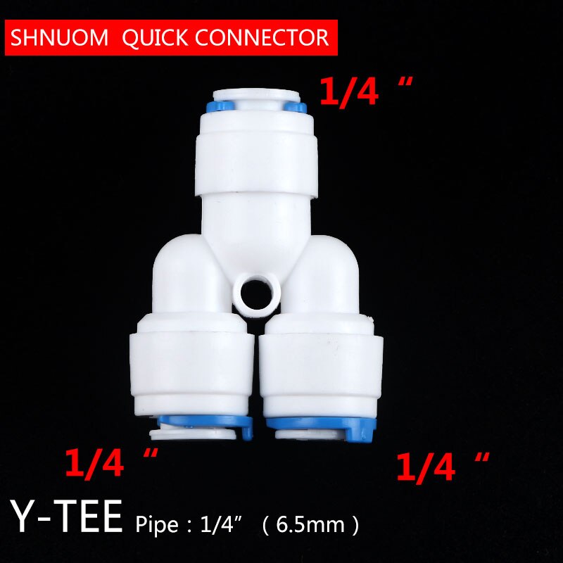 1/4 "Od Y Type Tee 3 Way Tube Quick Connect Push Fit Ro Water Omgekeerde Osmose Systeem Om Connector aquarium Water Tube Fitting