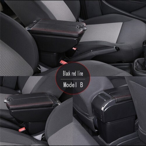 Boîte Convertible accoudoir pour Peugeot 307 CC, Double portes ouvert, 7usb centrale, boîte de rangement, accoudoir: B-Black red line