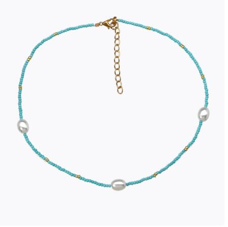 Bohemian Style Bead Necklaces for Women Blue Beaded Pearl Flower Pendant Clavicle Chain Collar Layered Chains Necklace Jewelry: 17