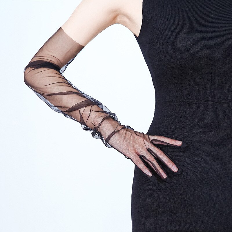 Gants de mariage en Tulle pour femmes, longs, de soirée, de danse: Black