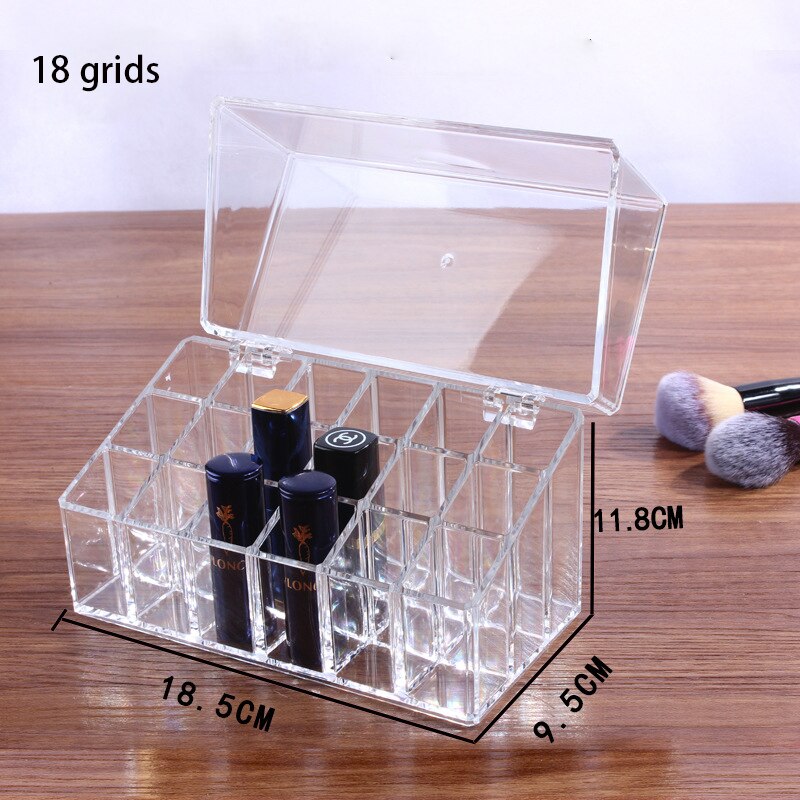 Transparent Lipstick Storage Box With Lid Acrylic Cosmetic Makeup Holder Organizer Multifunctional Display Case: ST08-3 18 grids