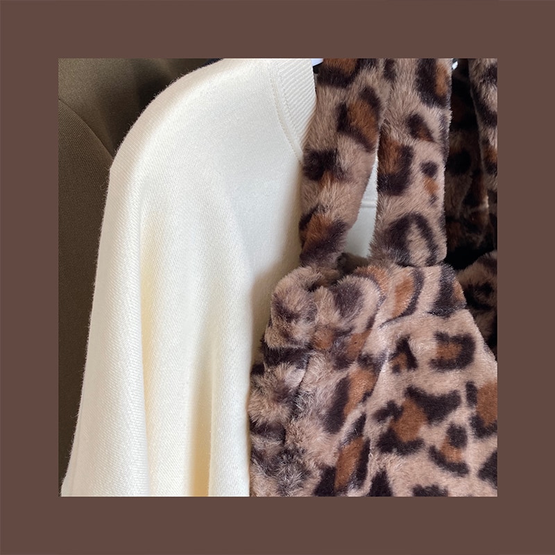 Sac à bandoulière léopard pour femme, grand sac à main en peluche, sac Messenger fourrure douce et chaude, hiver, nouveauté