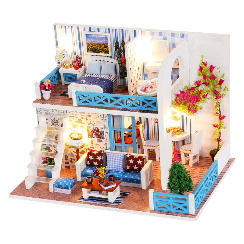 DIY House Wooden Doll Houses Miniature Dollhouse Furniture Kit with LED Toys for children Christmas: K019