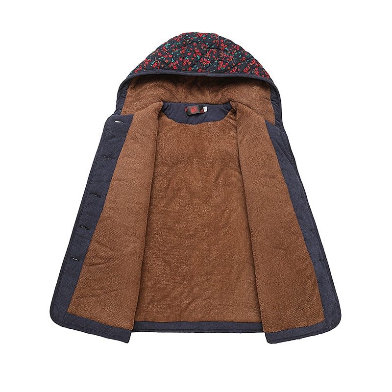 Plus size oudere vrouwen winterjas met capuchon warm plus fluweel dikke katoenen jas oma losse bedrukte winterparka bovenkleding