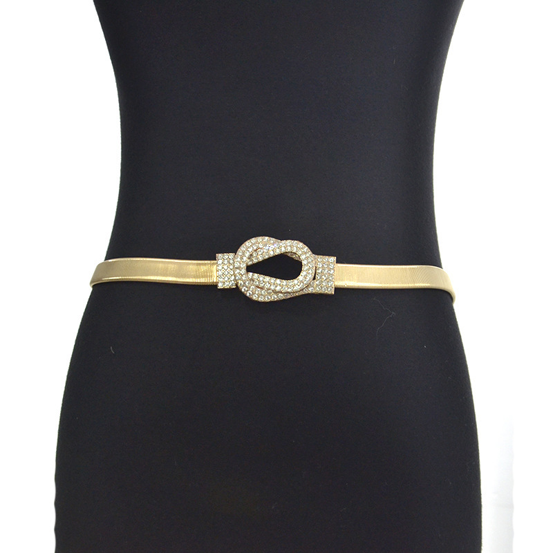 Gold Elastic Stretch Waist Chain Belt Female Thin Skinny Rhinestone Overlapping Buckle Belts For Women Dresses