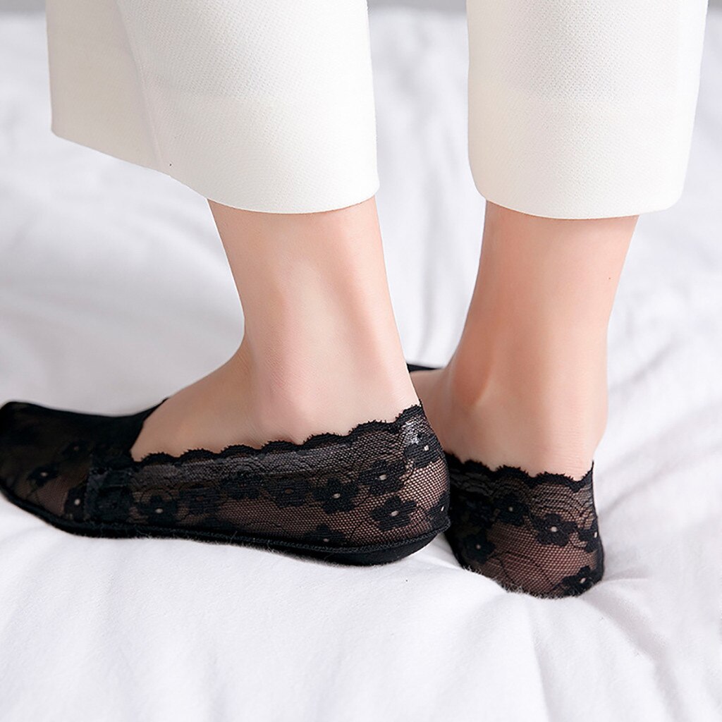 1 Pairs Women Girls Summer Thin Socks Non-slip Lace Flower Short Sock Antiskid Invisible Ankle Socks