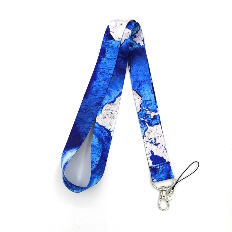 World Map Keychain Neck Strap Lanyard For Keys USB ID Card Badge Holder DIY Hang Rope Webbing Ribbon Mobile Phone Accessories