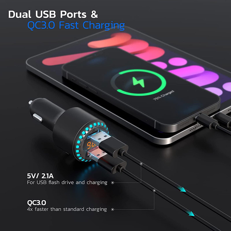 Jajabor Fm-zender Auto Muziek Mp3 Speler QC3.0 Quick Charge Dual Usb Charger Bluetooth-Compatibel 5.0 Handsfree Car Kit