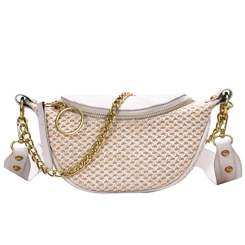 Chain Shoulder Messenger Bag Travel Chest bag Straw Crossbody bag Summer Women's Handbag