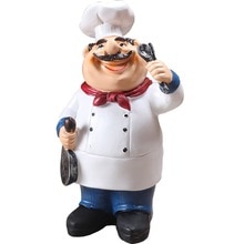 Phfu-retro chef modelo ornamentos resina artesanato mini chef figurinhas casa cozinha restaurante bar café decoração: White  pot spoon
