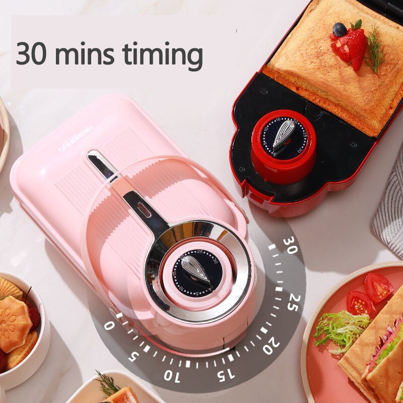 Sandwichera eléctrica de 650W con temporizador, máquina para hacer gofres, tostadora, máquina de desayuno Takoyaki, tortitas, Donuts, Sandwichera de 220V