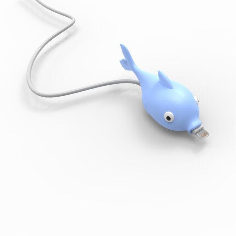 1Pc Phone Charging Cable Organizer Cute Animal Bite Wire Cord Protector Winder Cover for Phone Cable Protection Accessories: Blue Dolphin