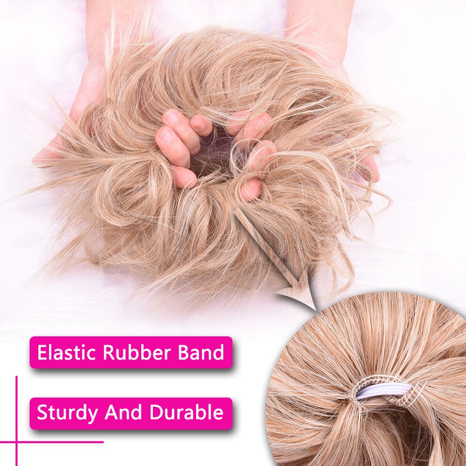 Lulalatoo 7 tommer rodet knold hår krøllet scrunchies kæde 45g elastik chignon bølget updo syntetisk hårstykke til kvinder