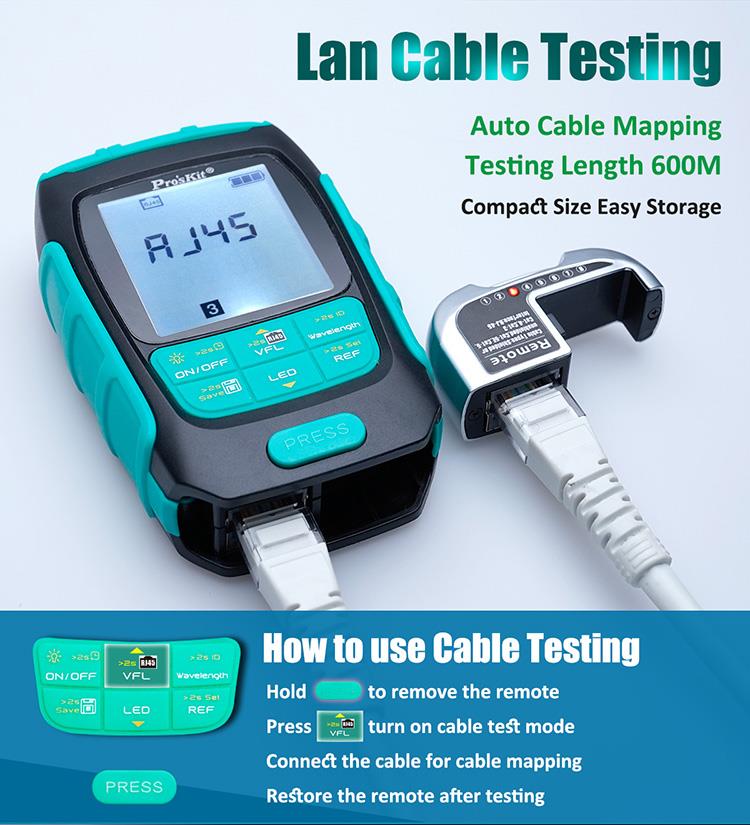 4-in-1 Proskit MT-7615 Precision Disconnect/Connect/LAN Cable Tester Intelligent Auto Calibrate Optical Power Meter