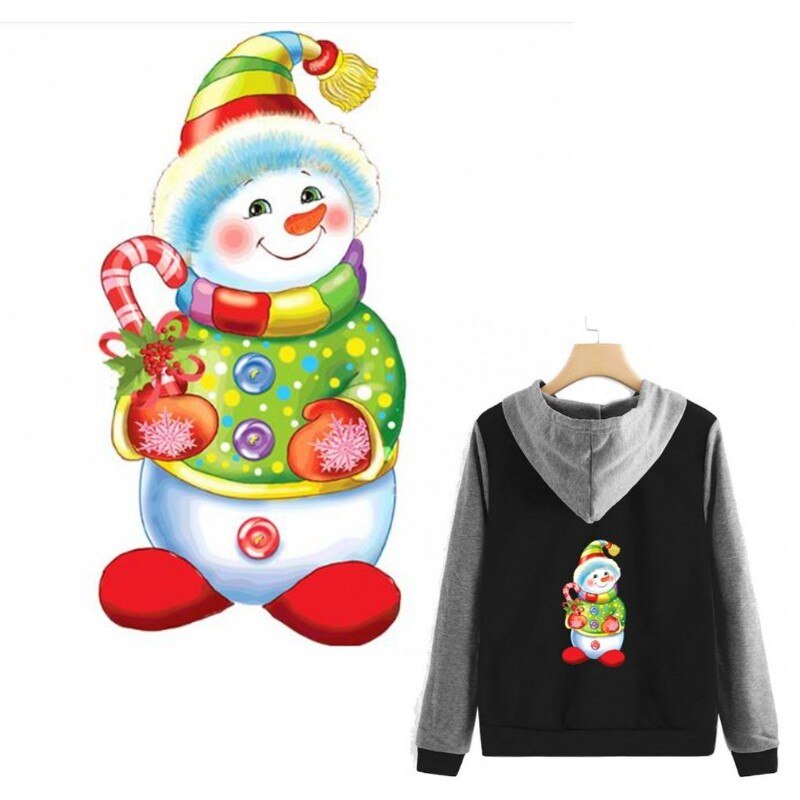 Leuke Vrolijke Sneeuwpop Ijzer Op Patches Voor Diy Warmteoverdracht Kleren T-shirt Thermische Stickers Decoratie Afdrukken