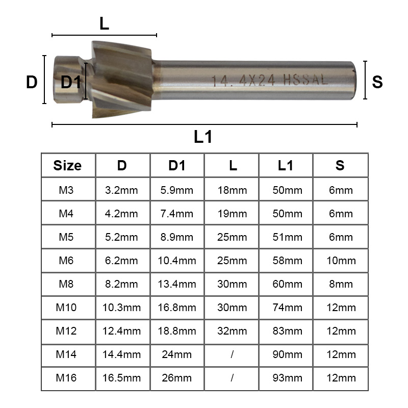 1 unidad de fresa de avellanado XCAN con 4 puntas HSS, herramienta de ranurado piloto de M3.2-M16.5, fresa para taladro de madera/Metal
